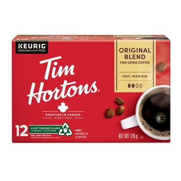 Tim Hortons Original Blend Medium Roast Coffee Pods, Single-Serve K-Cups, Compatible with Keurig Coffee Makers, Smooth & Balanced Flavour, Rich Taste, 12 Count