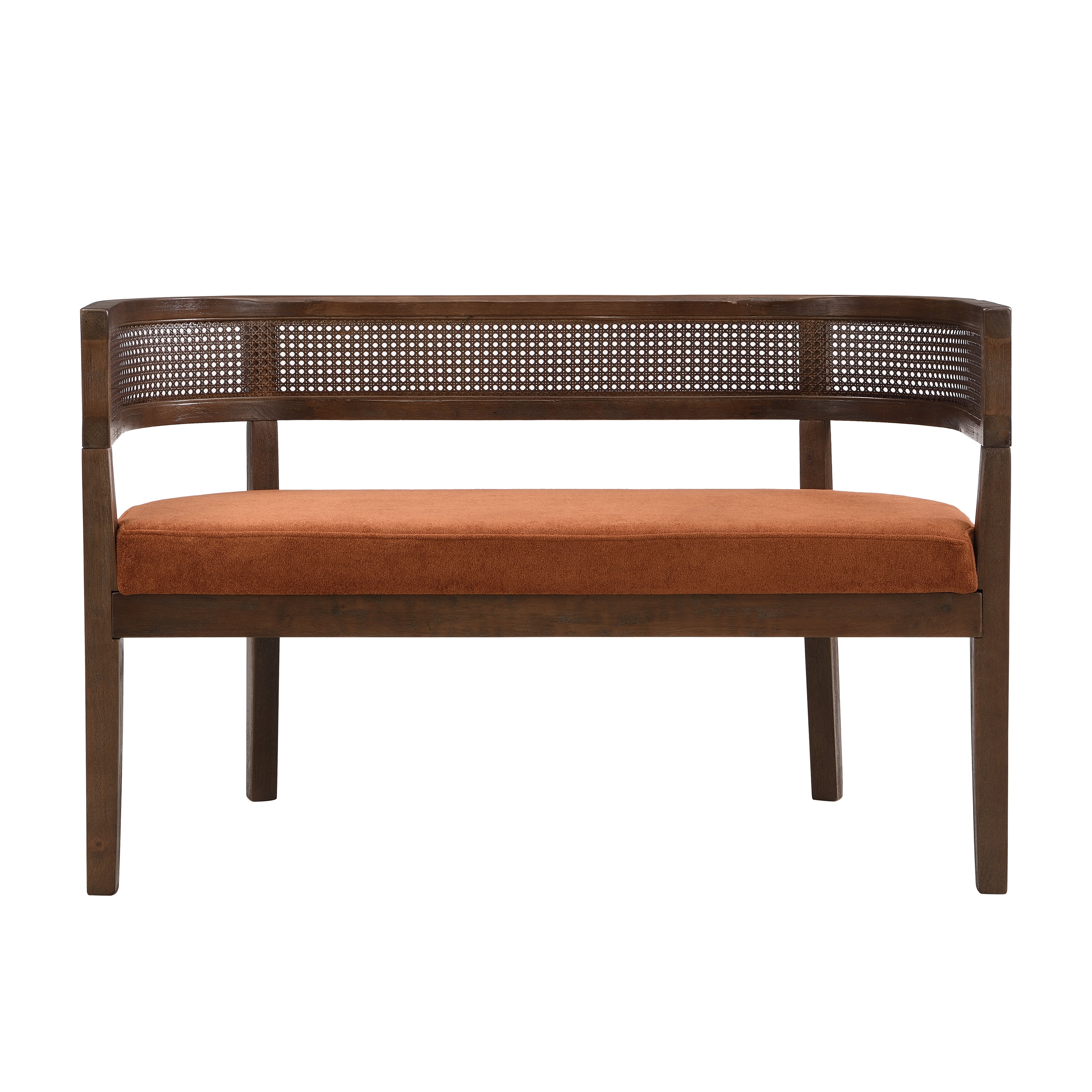 Noble House 47.5" Rattan Loveseat with Cushioned Seat,Hand-Woven Breathable Backrest,Natural Ash Frame & Beige Upholstery,Walnut+Dark Orange