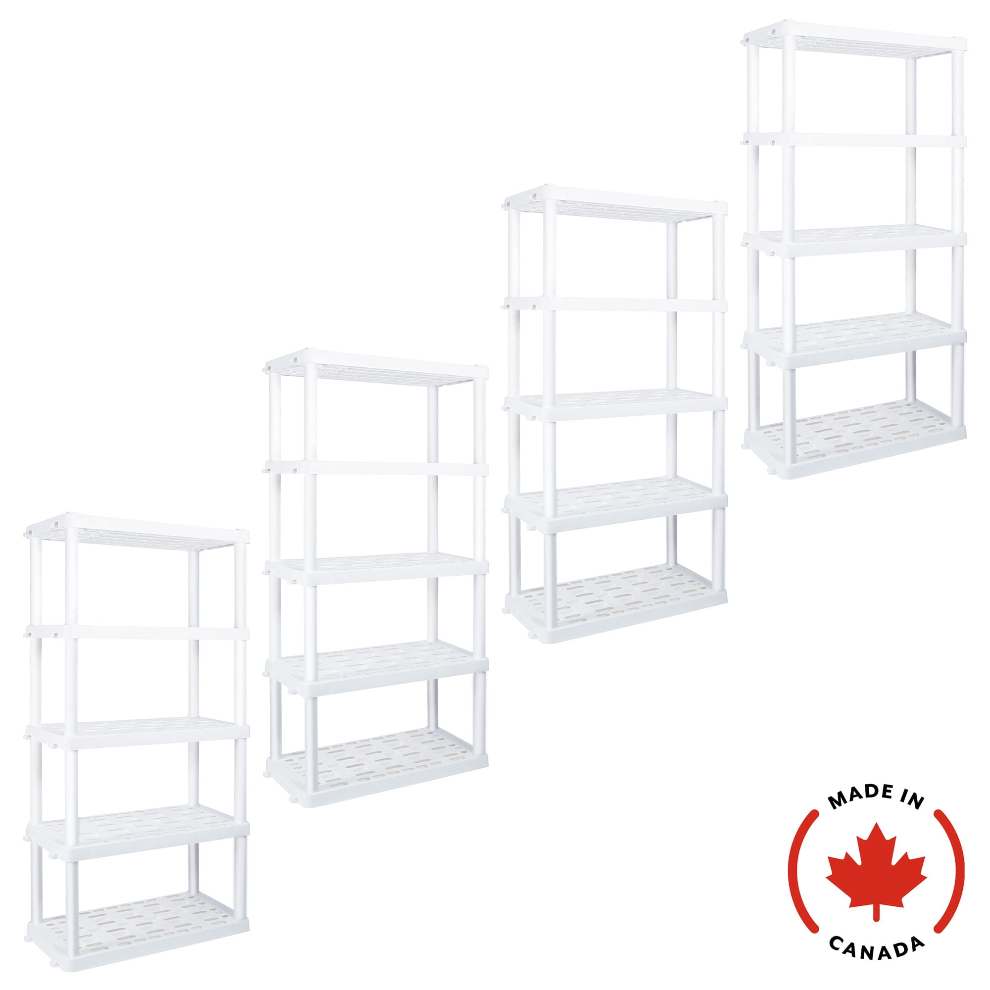 Étagères de rangement en plastique ultra-résistant, organisateur de rangement multifonctionnel pour la maison, 5 niveaux, 188 cm (H) x 46 cm (P) x 91 cm (L), lot de 4, blanc, capacité totale de 340 kg