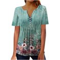 thumbnail image 1 of Pompotops Femmes Mode Décontractée Imprimé Col Rond Ample Manches Courtes T-shirt Haut Blouse Chandail Liquidation, 1 of 5