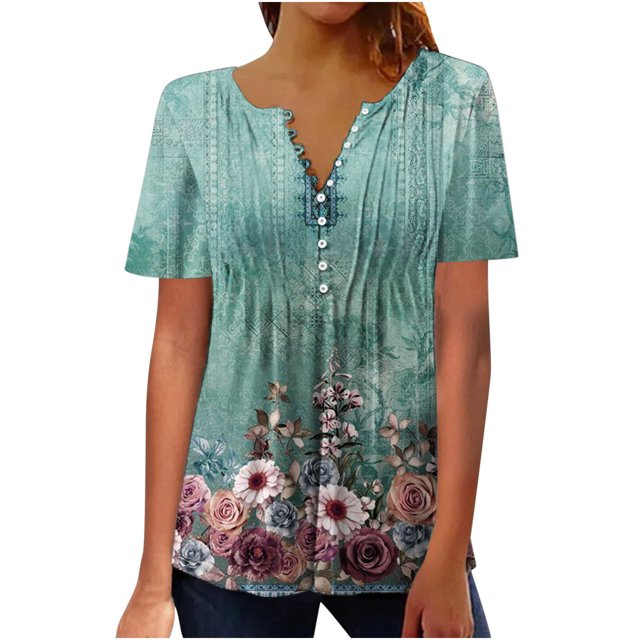 Pompotops Femmes Mode Décontractée Imprimé Col Rond Ample Manches Courtes T-shirt Haut Blouse Chandail Liquidation