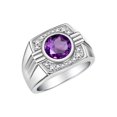 thumbnail image 3 of RYLOS Mens Rings 14K White Gold Designer Round Gemstone &  Sparkling Diamond Ring Amethyst February Birthstone Rings For Men, Men's Rings, Gold Rings Sizes 8 - 13, 3 of 7