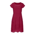 thumbnail image 4 of LSLJS Women Mode Été Couleur Unie Patchwork Chiffon Manches Courtes Col Rond Dress, Robe d'Été Plage Dresses, 4 of 6