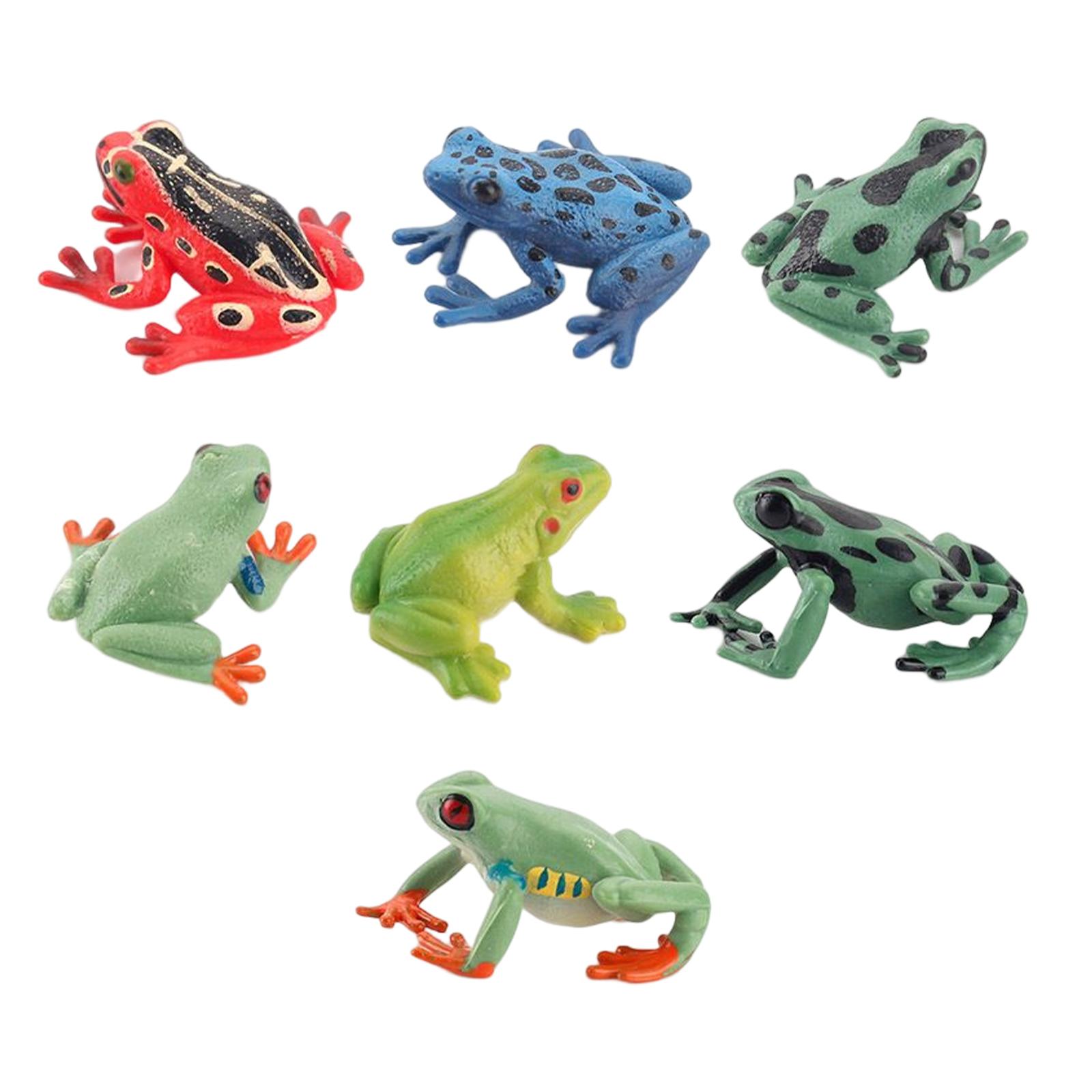 HILABEE 7Pcs Frog Figurines Colorful Frogs Play Set for Yard