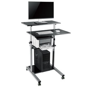 Multi-Purpose Mobile Standing Desk, Home Office Stand Up Desk Rolling Computer Workstation Laptop Desk with Printer Shelf and Keyboard Space, Adjustable Height