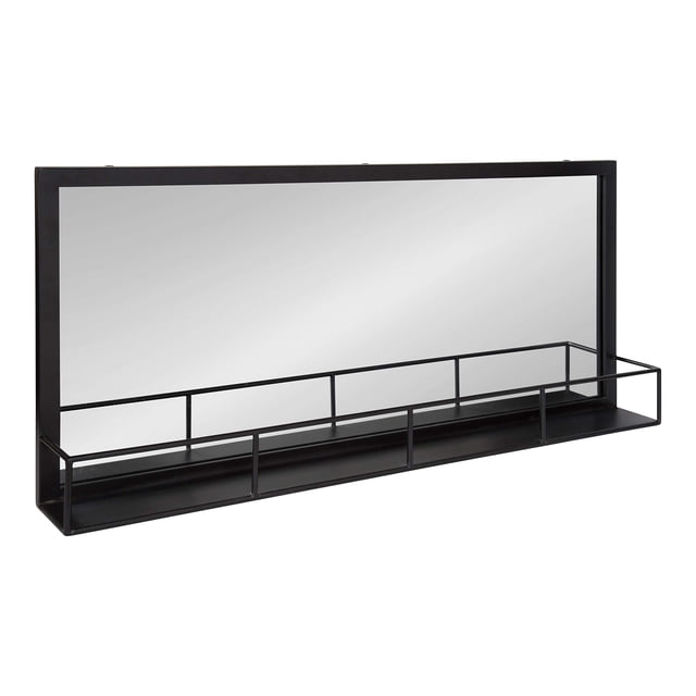 Kate and Laurel Jackson Large Rustic-Modern Farmhouse Metal Frame Mirror and Shelf, Black 18x40
