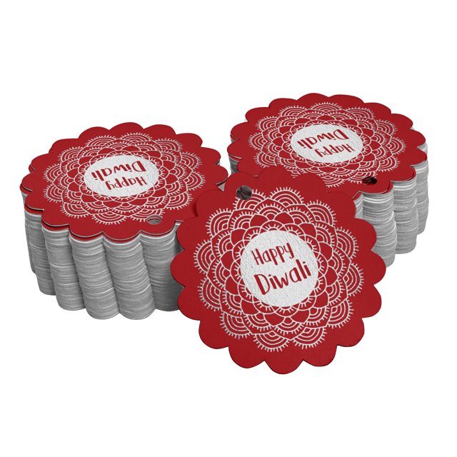 Inkdotpot Silver Foil Paper Hang Tags Happy Diwali Favor Tags 50 Pieces