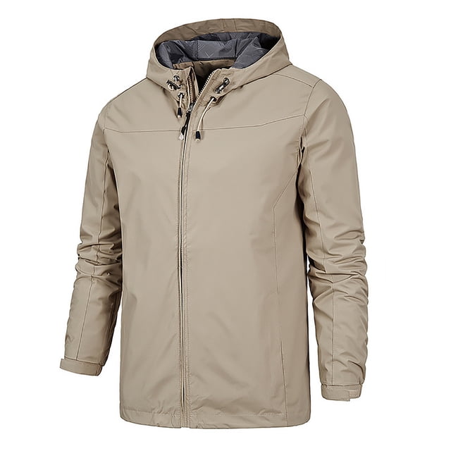 LSLJS Men's Four Seasons Jacket Outdoor Mountaineering Solid Color Jacket( Khaki, M)