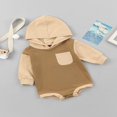 thumbnail image 2 of Infant Baby Boys Girls Long Sleeve Hooded Romper Contrast Color Stitching Triangle Jumpsuits with Pocket, 2 of 6