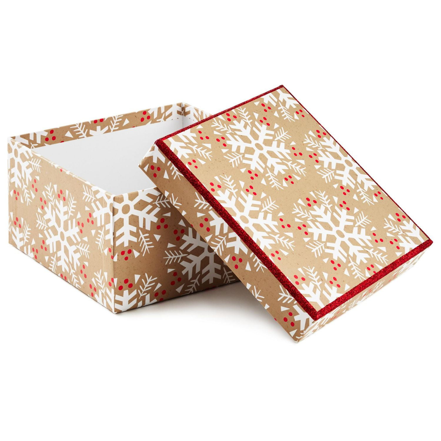 Petite boîte-cadeau de Noël avec couvercle – Hallmark (Flocons de neige blancs et accents rouges)