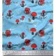 thumbnail image 1 of Soimoi Blue Rayon Crepe Fabric Rabbit & Mushroom Clip Art Decor Fabric Printed Yard 46 Inch Wide, 1 of 3