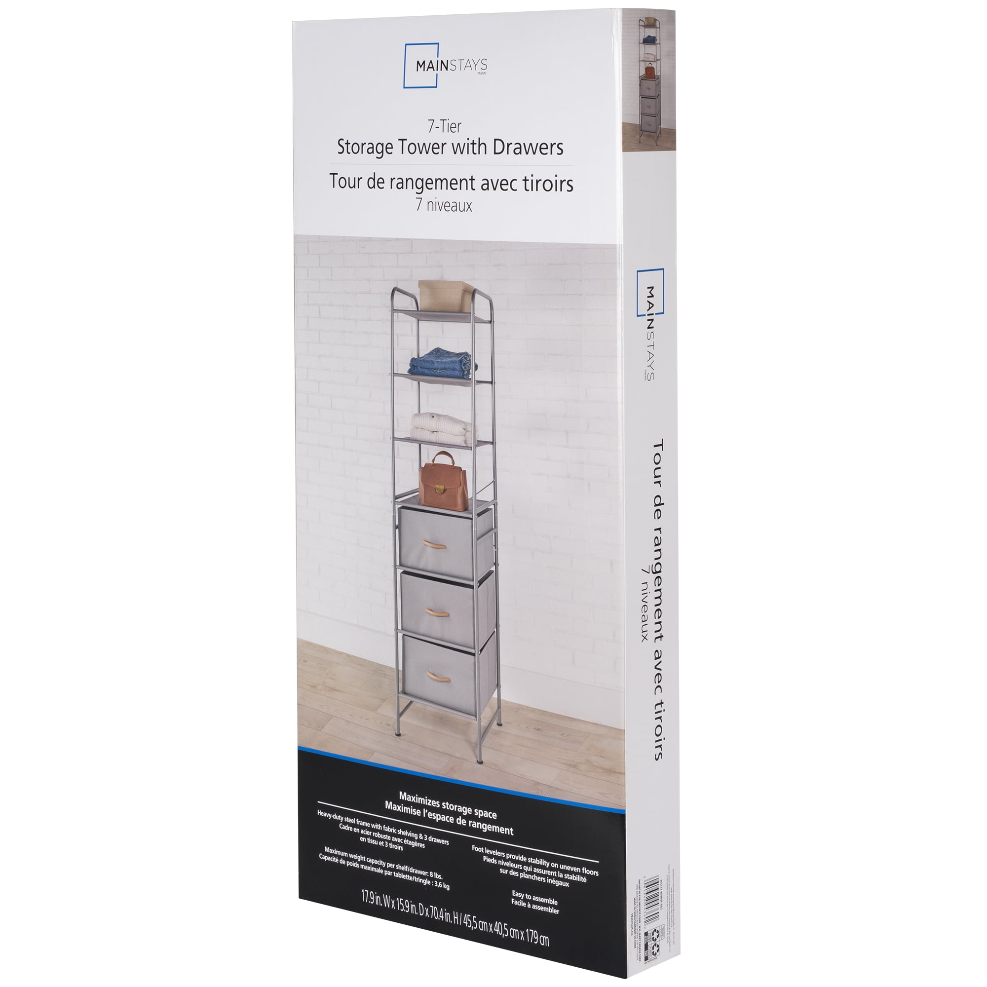 Mainstays Tour de rangement avec tiroirs 7 niveaux Organisateur de placard