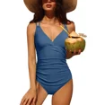 thumbnail image 3 of Charmo Women V Neck One Piece Swimsuits Tummy Control Runched Monokini Bathing Suits, 3 of 8