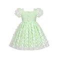 thumbnail image 1 of Robe Fille 3D Butterfly Verte Dentelle Florale Col Carré Manches Courtes 5 Ans, 1 of 6