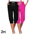 thumbnail image 2 of Timegard 2pc Capri Pants for Women Elastic High Waisted Drawstring Comfy Casual Crop Pants with Pockets, 2 of 7