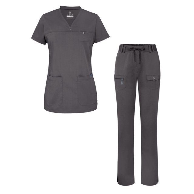 Adar Scrub Set for Women - Curved V-Neck Scrub Top & Tapered Drawstring Scrub Pants