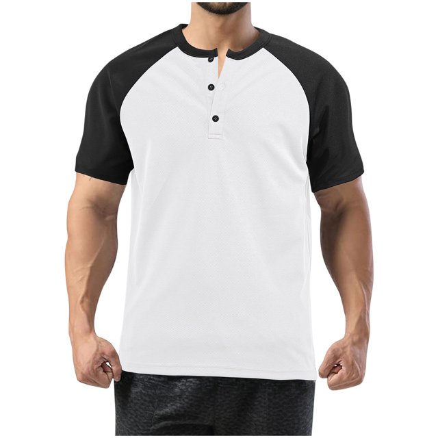 Mens Basketball Shirts Summer Breathable Henley Shirts Color Blocked Loose Fit Athletic Top Button Up Basic T-Shirts ,S-3XL