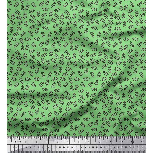 Soimoi Green polyester Crepe Fabric Berries Fruits Fabric Prints By Yard 42 Inch Wide