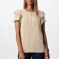 thumbnail image 4 of Plebaso Hauts d'Été pour Femmes à Volants Manches Courtes Blouses Décontractées Col Rond Couleur Unie Chemises Amples pour Femmes, 4 of 7