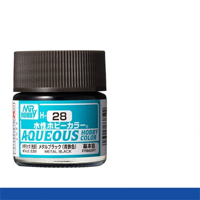 Mr. Hobby Aqueous H28 Gloss Metallic Black Acrylic Paint 10ml for Scale Models & Miniatures