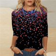 thumbnail image 2 of LMKIHUSA T-Shirt Patriotique pour Femmes Rouge Bleu et Blanc Imprimé Blouses Manches 3/4 Col Rond Hauts Décontractés Mode Été Doux 2025 T-Shirts Multicolore,TTTTG, 2 of 5