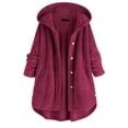thumbnail image 1 of WEIYLL Womens Fleece Jackets Pocket Irregular Long Hooded Button Sleeve Plus Size Wine Fall Coats Size S, 1 of 5