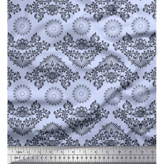 Soimoi Poly Georgette Fabric Floral & Damask Ethnic Printed Fabric 1 Yard 52 Inch Wide