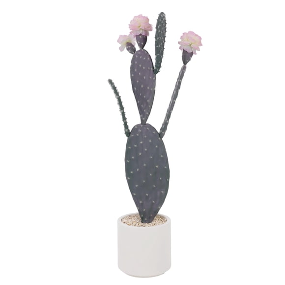 Tall Artificial Cactus Plant – 33.86in UV Resistant Faux Desert Cacti with Realistic Texture – Large Fake Cactus in White Planter with Real Gravel – Indoor Outdoor Home Office – 25P0102