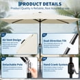 thumbnail image 3 of Garvee 10' x 6.5' Rectangular Patio Umbrella with Crank & Push Button Tilt, 6 Sturdy Ribs, Beige, 3 of 7