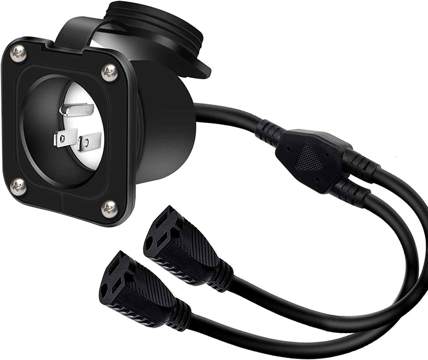EcoNesxp 15R Inch Integrated Outdoor Extension Cord NEMA AC Outlet Plug 15 Amp with Waterproof and Back Cover