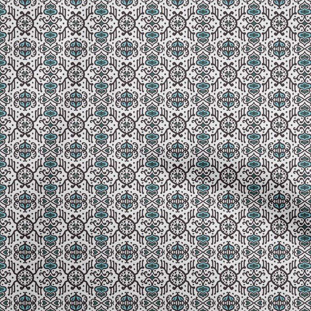 oneOone Velvet Turquoise Blue Fabric Asian Block Sewing Material Print Fabric By The Yard 58 Inch Wide