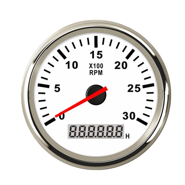 Car Boat Tachometer Gauge LCD Hour Meter 0-3000 4000 6000 RPM Tacho Sensor Marine Tacho Meters 12V/24V Red Backlight ,Easy to Calibrate