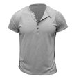 thumbnail image 2 of Dvkptbk Homme Manches Courtes Uni Décontracté Mode Col Rond Chandail Boutons T-Shirt Blouse, 2 of 4