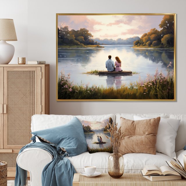 Designart Romantic Landscape framed wall Art, Romantic Landscape Tranquil Charm I , Romantic Landscape Large framed wall art decor, Multi-Color Traditional black framed wall art, black frame