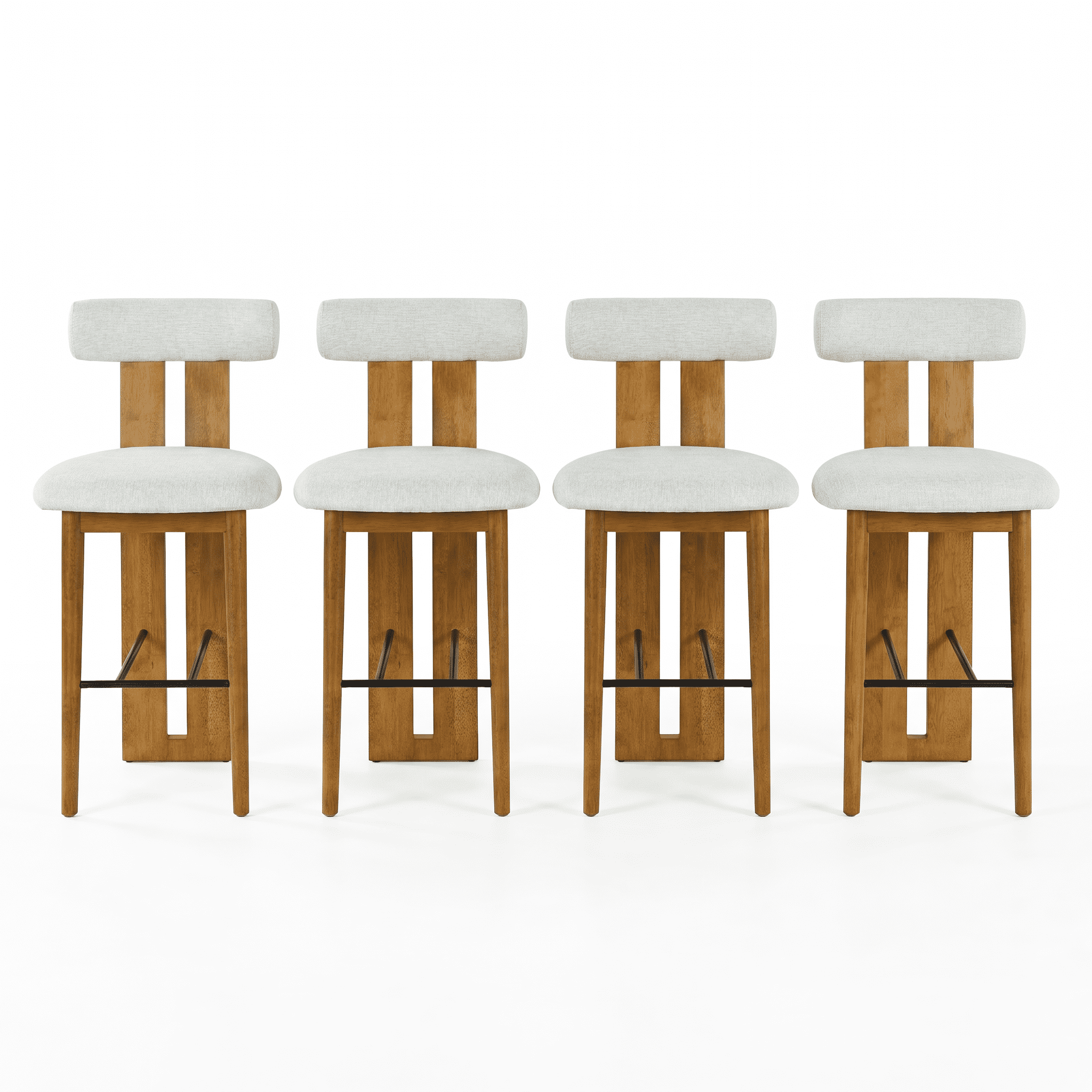 Ensemble de 4 tabourets de bar modernes Renée de Noble House, siège rembourré ivoire, noyer et ivoire