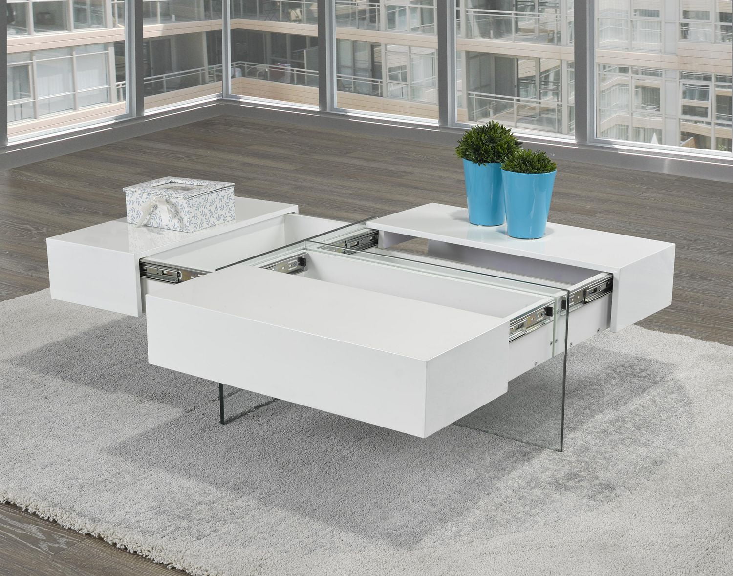 Table basse Jesse avec rangement, blanche