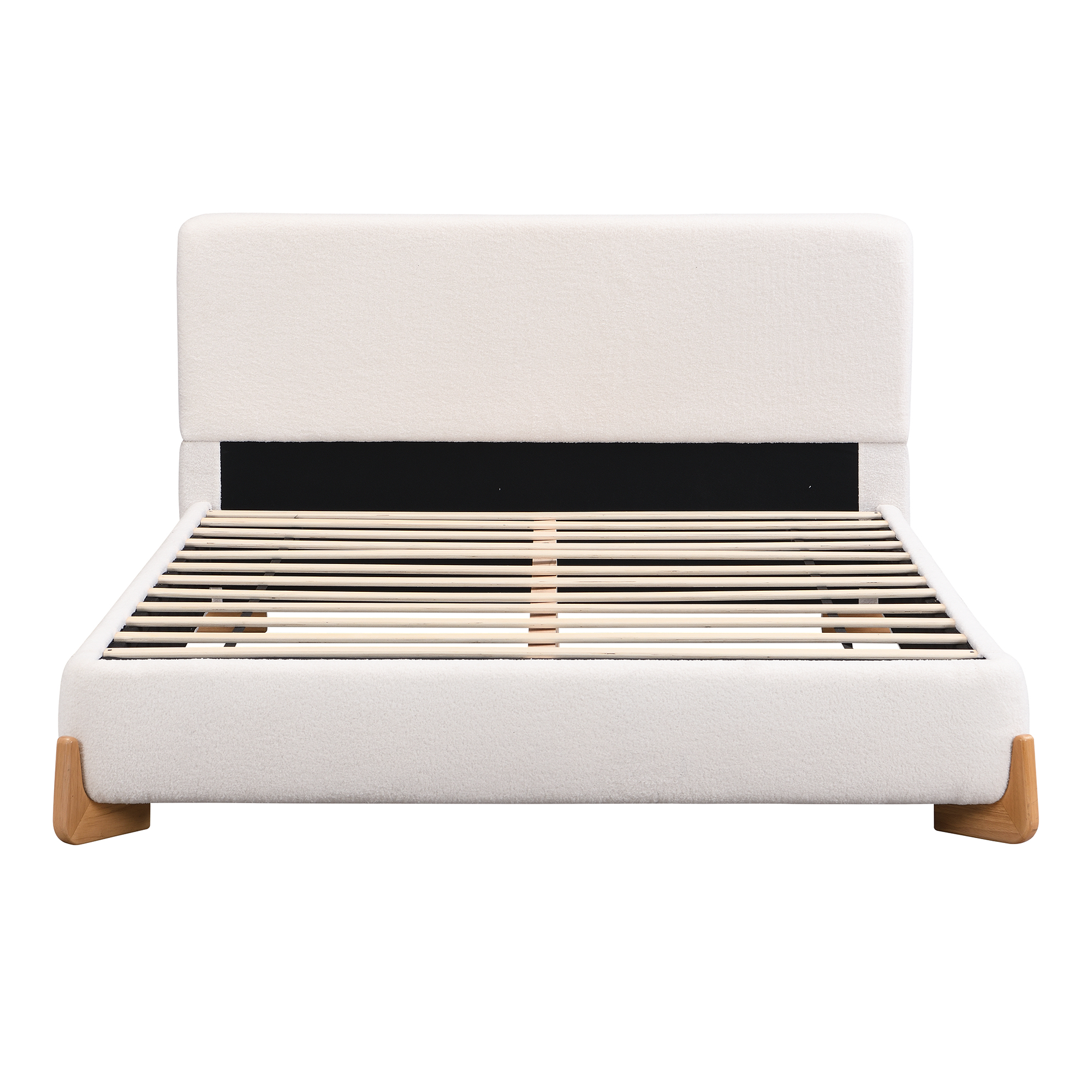 Noble House Elegant Boucle Upholstered Bed, Queen Size, White