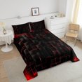 thumbnail image 3 of YST Geometric Grid Comforter Set King Size, Red and Black Checkered Bedding Quilt Set, Men Women Bedroom Decor, Modern Abstract Check Plaid Square Down Comforter for All Season, 3 of 5