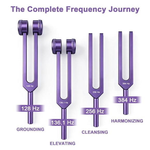 Tuning Forks for Healing Set 128hz 136.1hz 256hz 384hz with and Velvet Bag