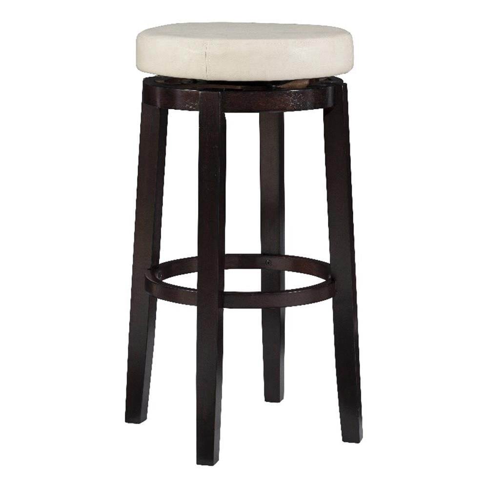 Linon Maya Tabouret de Bar Pivotant en Similicuir Blanc Riz de 31 Pouces avec Cadre en Bois Brun