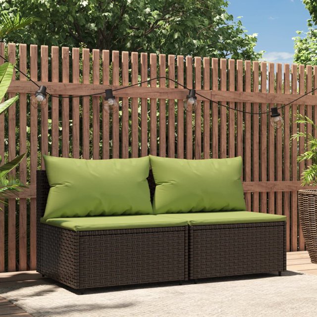 vidaXL Canapés de Jardin avec Coussins 2 Pcs Poly Rotin Marron