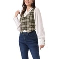 thumbnail image 4 of INSPIRE CHIC Veste Sans Manches à Carreaux Extensible Asymétrique pour Femme, Col en V, Taille Froncée, Boutonnée, Kaki Pâle, m, 4 of 5