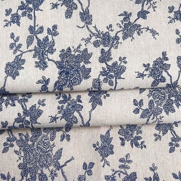 Nappe en Lin Bleue Broderie Florale Rectangulaire Housse de Table à Manger Lavable, SouMaox