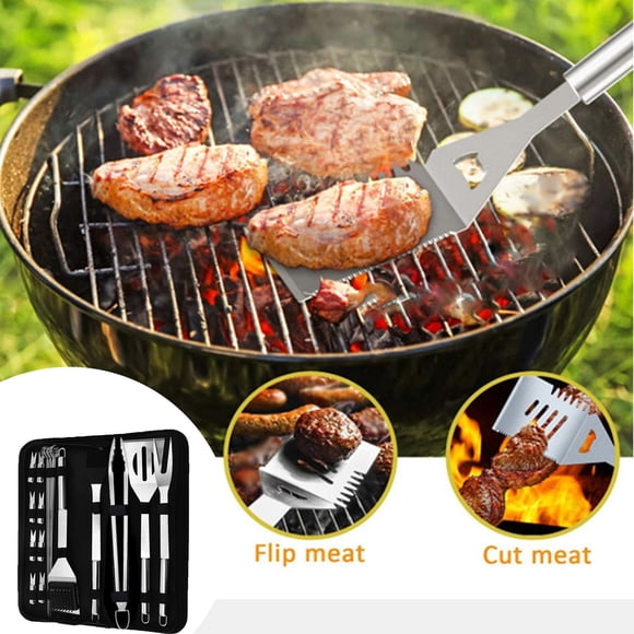 Barbecue Clips 2 Outdoor Stainless Steel BBQ Tool Set for Portable Grilling Accessories with Ergonomic Wood Handles and Complete Camping Utensils Kit