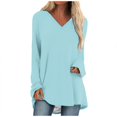 thumbnail image 1 of KIHOUT Spring Winter Womens Tops Solid Color T-shirt Long Sleeves Blouse V-Neck Casual Mid-Length Blouse Tops, 1 of 5