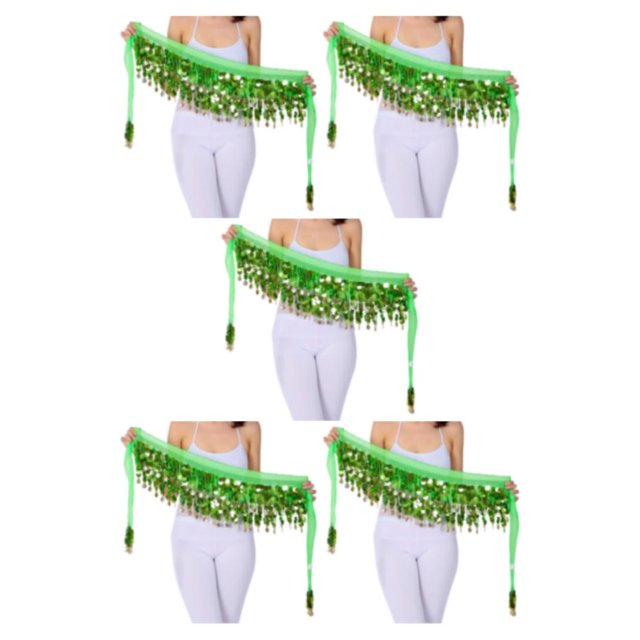 Transemion Wide Application Belly Dance Sequined Waist Versatile And Stylish Waist dark green 5Set