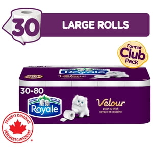 Royale Velour, 2 Ply Toilet Paper, 30 Equal 80 Bathroom Tissue Rolls