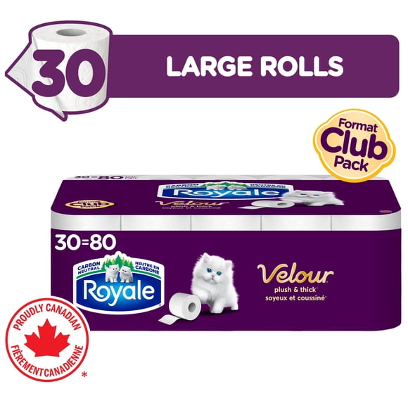 Royale Papier Hygiénique Velour, 30 équivalant à 80 rouleaux