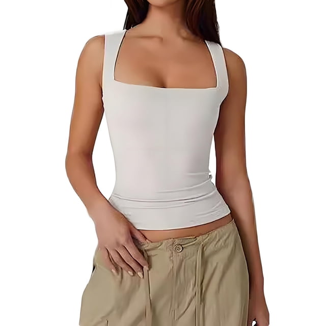 Dealovy Tank Tops for Women Square Neck Going out Tops Sleeveless Shirts Stretchy Slim Fitted Basic Tees