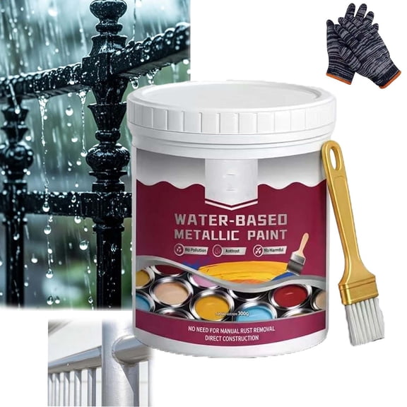 Convertisseur de Détartrage Peinture Métallique, 300 g Convertisseur de Rouille 2-en-1 et Apprêt Métallique, Peinture Métallique Antirouille pour Voitures, Clôtures et Outils de Jardin avec Pinceau (Argent)